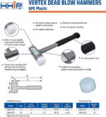 HHIP Pro Series 7080-0305 Vertex Dead Blow Hammer, Deadblow Mallet w/UPE Plastic Face, 1.6” Diameter Steel Shot Head, Non-Marring, 29 oz - Image 4