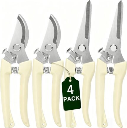 4PACK Pruning Shears, Stainless Steel Garden Shears, Sharp Handhled Gardening Scissors, Bypass & Straight Blade Garden Clippers for Plants, Flowers, Fruits Trees, Gardening Gifts for Women & Men
