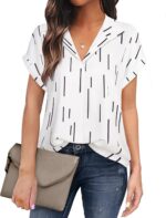 Timeson Women's Short Sleeve Chiffon Blouses for Office Work Business Attire Collared Shirts - Image 22