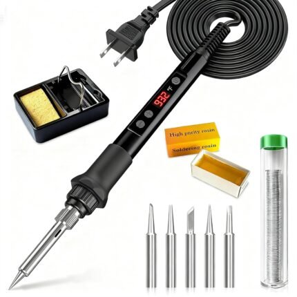 Soldering Iron Kit, 70W Soldering Gun with LED Digital Display, Adjustable Temperature 356-932℉ Solder Kit for Electronics, Includes 5pcs Tips, Stand, Solder Wire, Sponge, Paste, Black