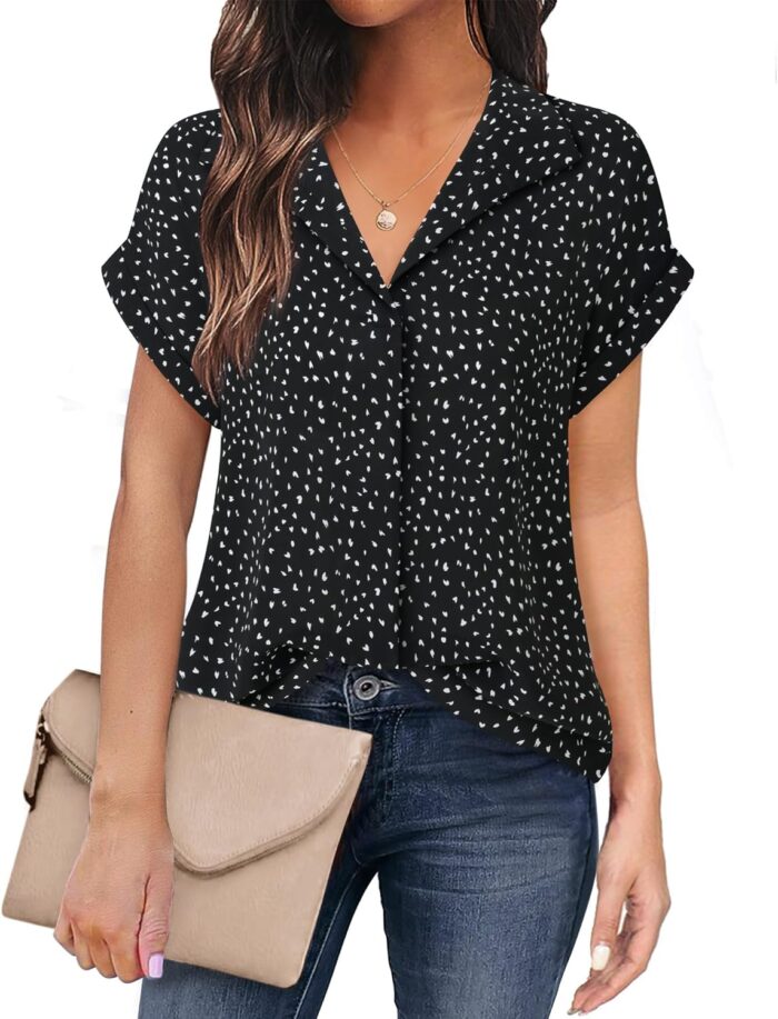 Timeson Women's Short Sleeve Chiffon Blouses for Office Work Business Attire Collared Shirts - Image 33
