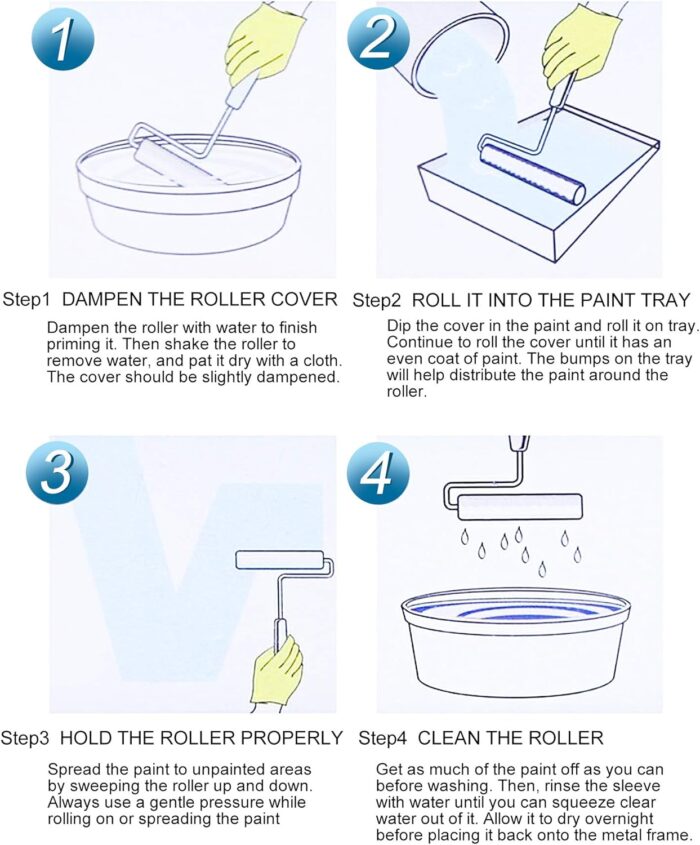 ETERNA Paint Roller Kit, 9 Pieces Paint Supplies for House Painting, with Metal Paint Tray&9 inch+4 inch Paint Rollers&Cover&Frame&Brush, Perfect for Wall Decorating Home DIY Improvement - Image 7