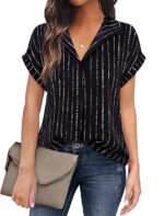 Timeson Women's Short Sleeve Chiffon Blouses for Office Work Business Attire Collared Shirts - Image 110