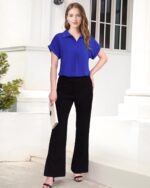 Timeson Women's Short Sleeve Chiffon Blouses for Office Work Business Attire Collared Shirts - Image 19