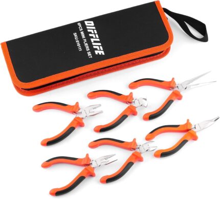 Mini Pliers Set,6-piece Needle Nose, Diagonal, Long Nose, Bent Nose, End Cutting and Linesman, for Jewelry, Making Crafts, Repairing Electronic Devices, with Pouch (6-Piece)
