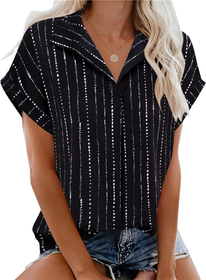 Timeson Women's Short Sleeve Chiffon Blouses for Office Work Business Attire Collared Shirts - Image 102