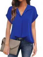 Timeson Women's Short Sleeve Chiffon Blouses for Office Work Business Attire Collared Shirts - Image 16