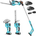 SEESII Brushless Pole Hedge Trimmers: 2-in-1 Cordless Grass Shears & 6" Electric Bush Trimmer for Yard - Telescoping Pole, Dual 2.0 Ah Batteries, Handheld Grass Cutter for Tree & Shrubs Lawn Pruning
