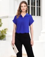 Timeson Women's Short Sleeve Chiffon Blouses for Office Work Business Attire Collared Shirts - Image 17