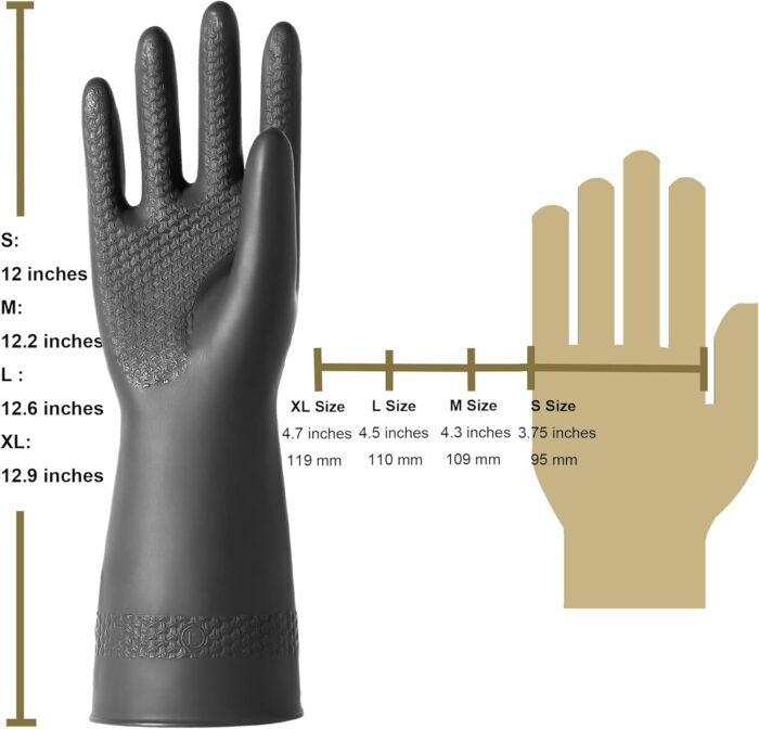 Chemical Resistant Latex Gloves,Cleaning Protective Safety Work Heavy Duty Rubber Gloves, S-M-L-XL Size, Black 1 Pair - Image 2