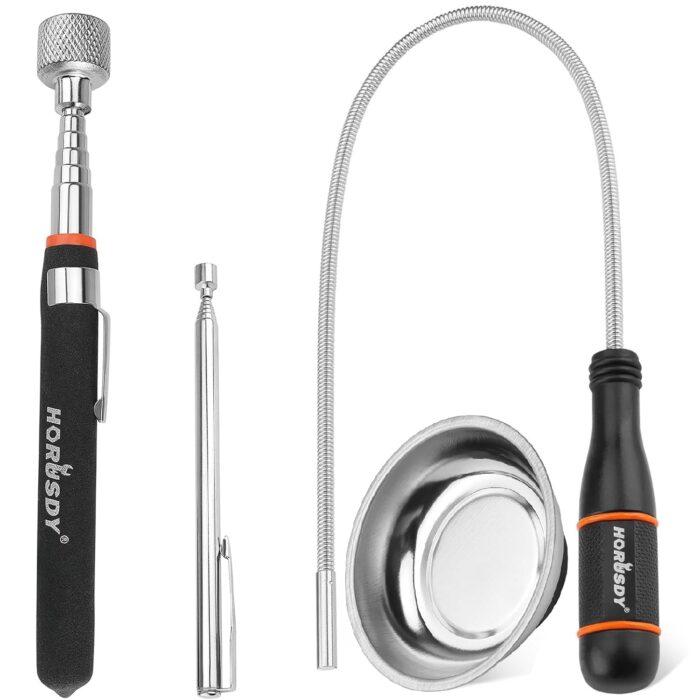 HORUSDY 4-PIECE Telescoping Magnetic Pickup Tools Set – Extendable Magnetic Pick Up Tools，Flexible Bendable Spring Magnet Stick
