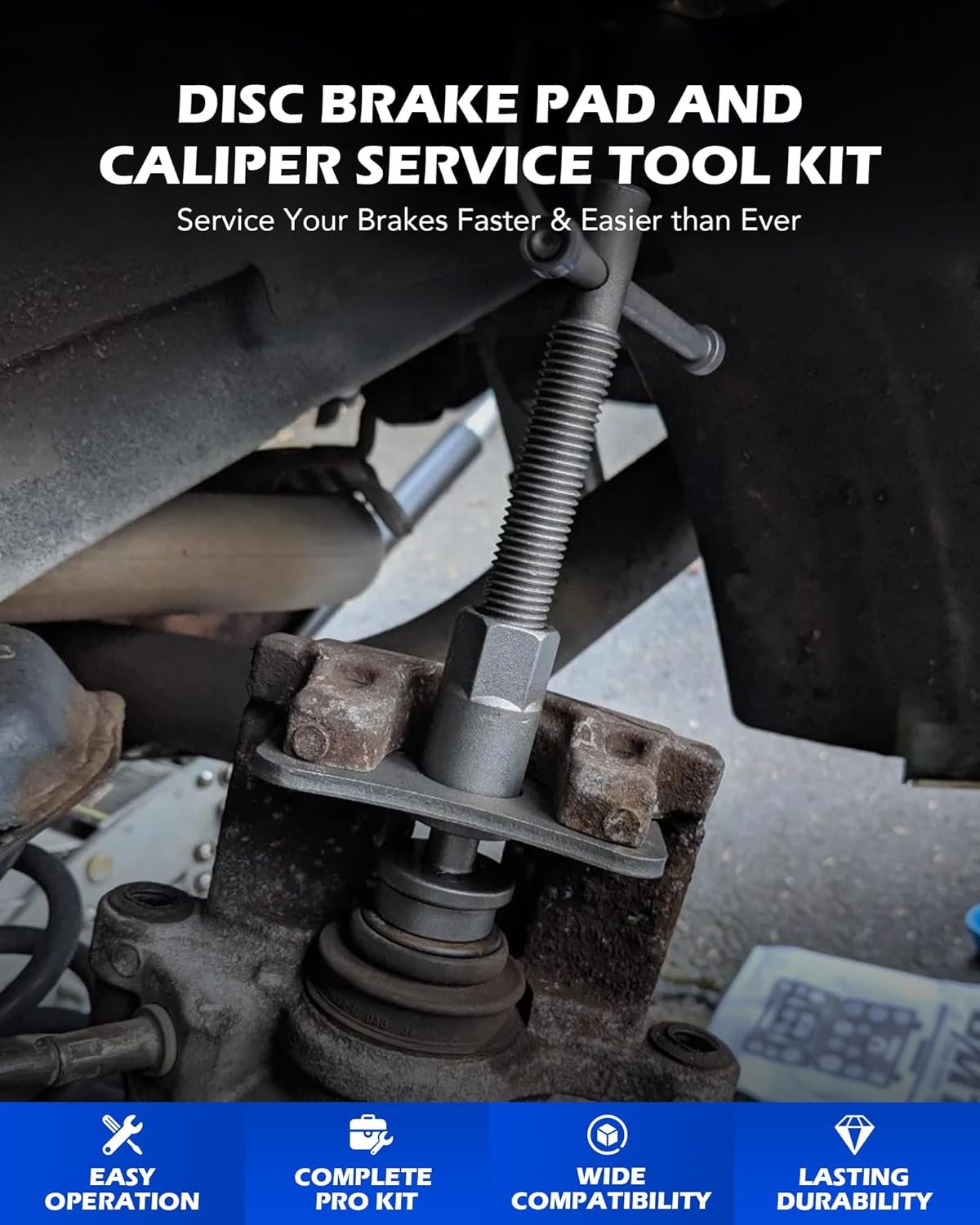 Orion Motor Tech 24pc Brake Caliper Compression Tool Set, Heavy Duty Brake Piston Compressor Tool and Wind Back Tool Kit for Brake Pad Replacement, Universal Disc Brake Caliper Tool Set with Blue Case