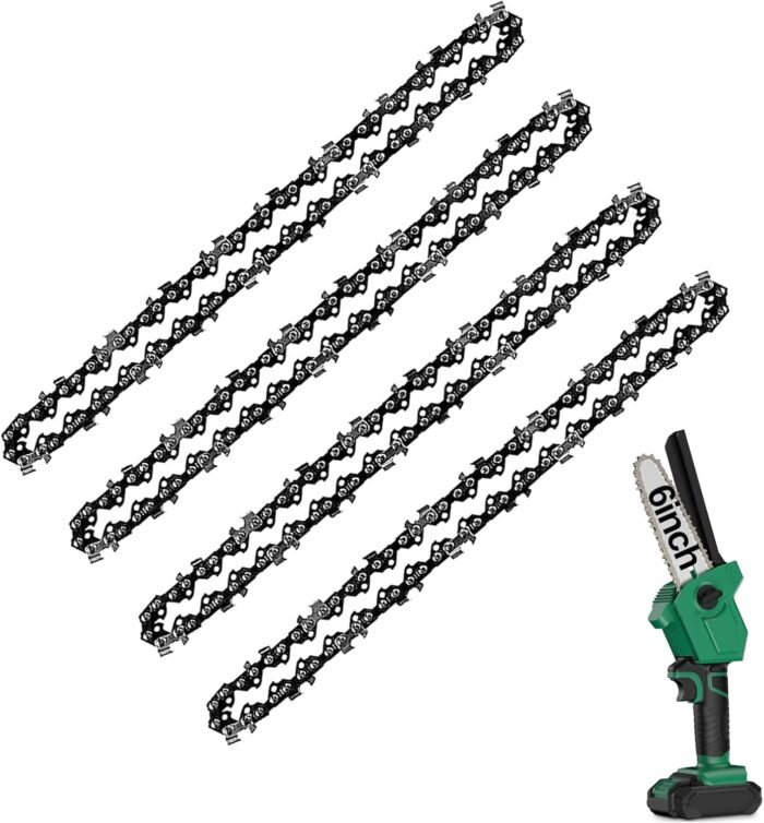 Mini Chainsaw Chain 6 Inch Replacement Guide Saw Chain for 6 inch Mini Cordless Electric Portable Battery Powered Handheld Chainsaw（4-Pack
