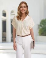 Timeson Women's Short Sleeve Chiffon Blouses for Office Work Business Attire Collared Shirts - Image 54