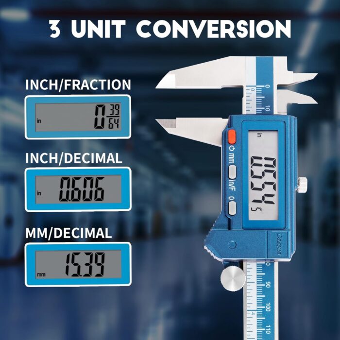 Dasqua 6” IP54 Digital Caliper, Stainless Steel Water-Resistant Precision Measuring Tool with Large LCD, Inch/Metric/Fraction Switch, ±0.001” Accuracy, Calibration Certificate & Storage Case - Image 2