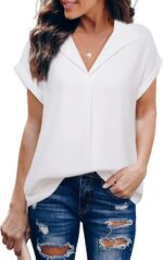 Timeson Women's Short Sleeve Chiffon Blouses for Office Work Business Attire Collared Shirts - Image 74