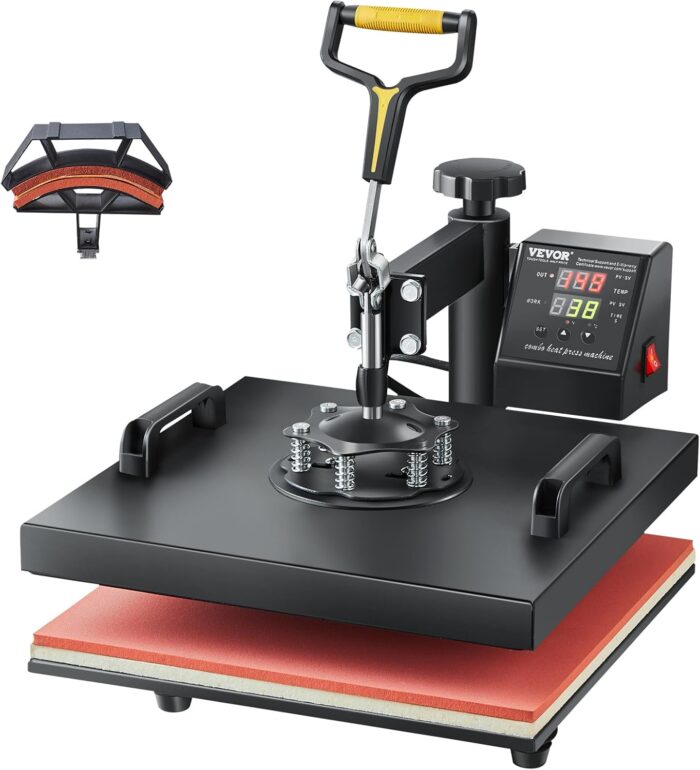 VEVOR 2 in 1 Heat Press Machine for T Shirts and Hats, 15×15 Inch Professional Swing Away Digital Tshirt Press Machine for Sublimation, Vinyl, Heat Transfer Projects