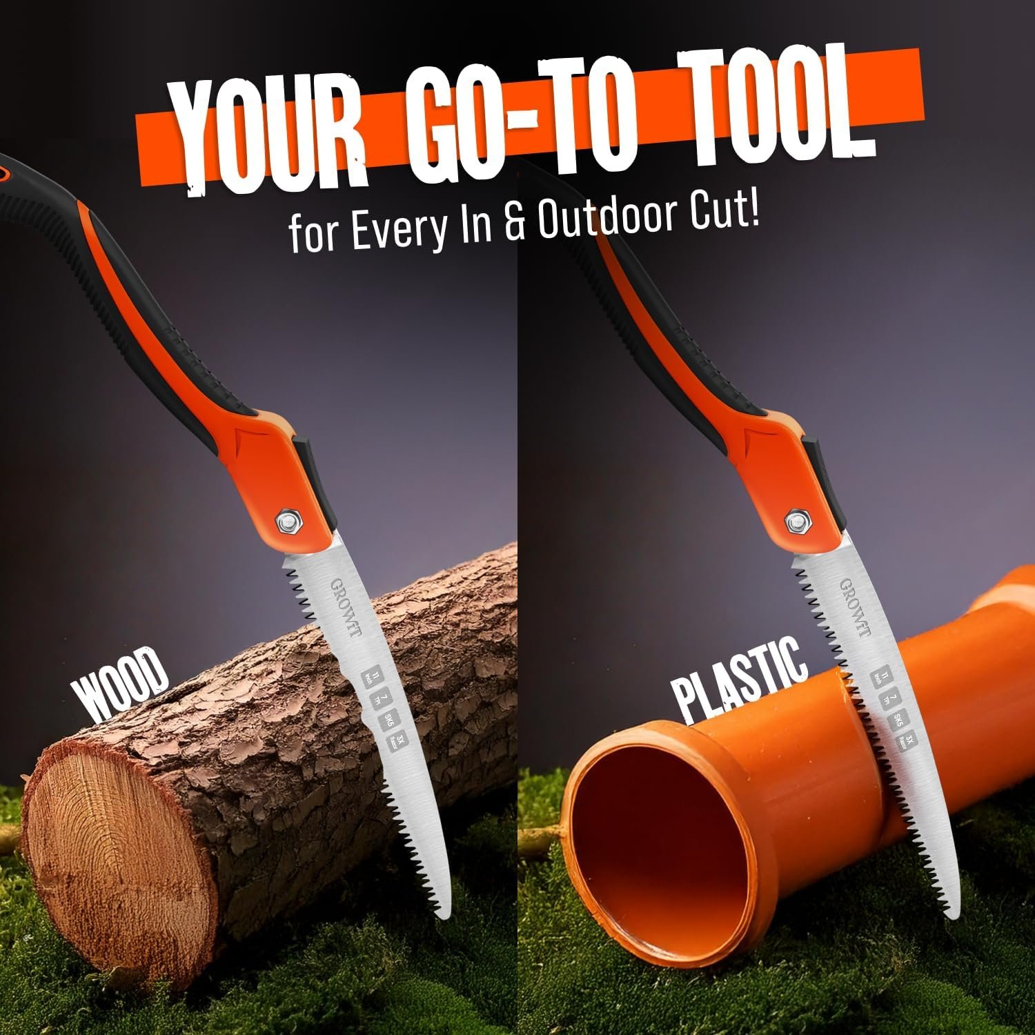 GROWIT Folding Camping saw 11 Inch – Heavy Duty Pruning Saw with Triple-Cut SK5 Blade, 7 TPI Razor Teeth for Tree Trimming, Wood Cutting, Camping, Bushcraft, and Gardening