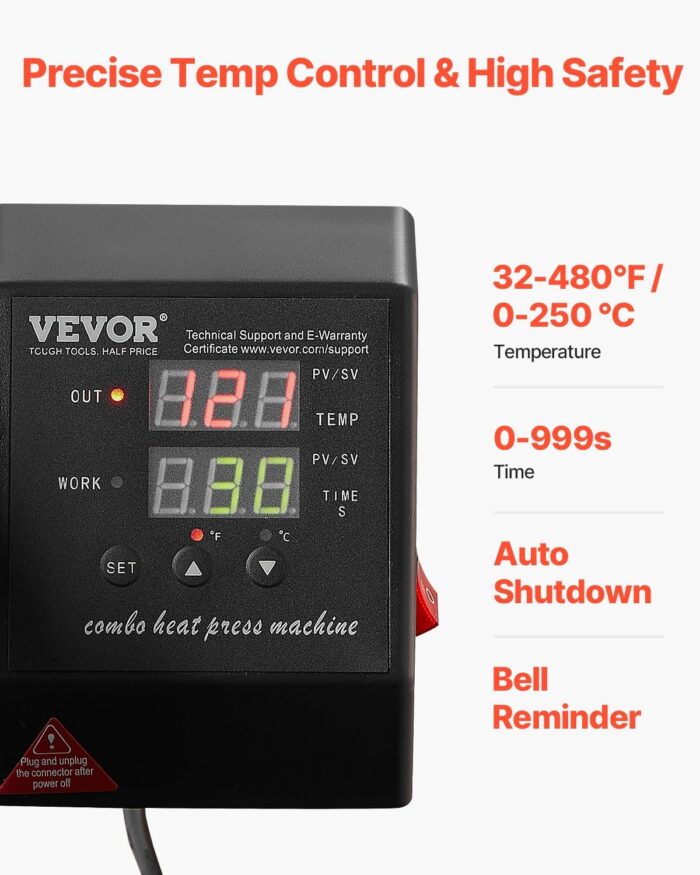 VEVOR 2 in 1 Heat Press Machine for T Shirts and Hats, 15x15 Inch Professional Swing Away Digital Tshirt Press Machine for Sublimation, Vinyl, Heat Transfer Projects - Image 4
