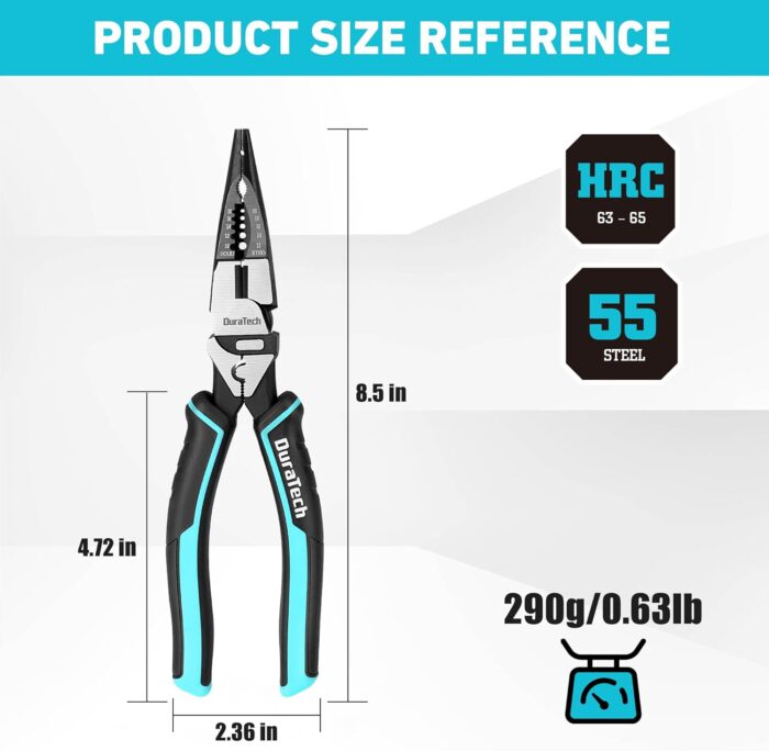 DURATECH 6-in-1 Needle Nose Pliers, 8.5" Multipurpose Long Nose Pliers with Wire Stripper/Crimper/Cutter Function, Heavy Duty Multifunctional Electrician Pliers for Crimping, Stripping, Shearing - Image 6