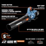 SENIX Leaf Blower Cordless, 40V Max Electric Leaf Blowers, Brushless, Handheld, Up to 700 CFM and 145 MPH, 2 Speed Mode, Cruise Control, Includes 2 x 4.0Ah Battery and Charger (BLAX2-M2) - Image 2
