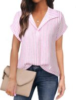 Timeson Women's Short Sleeve Chiffon Blouses for Office Work Business Attire Collared Shirts - Image 68
