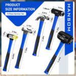 5-Pack Hammer Set,Rubber Mallet 32oz, Double-Faced Mallet 22oz,16oz Claw Hammer,16oz Ball Peen Hammer,3lb Sledge Hammer,Ergonomic Handle - Image 4