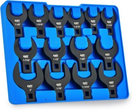 Orion Motor Tech 14 Piece Jumbo Crowfoot Wrench Set, SAE Crows Foot Wrench Set for 1-1/16″ to 2″ Flare Nuts for 1/2″ Drive Rachets & Extenders, Blackened Cr-V Steel Crowfoot Wrenches with Carry Case