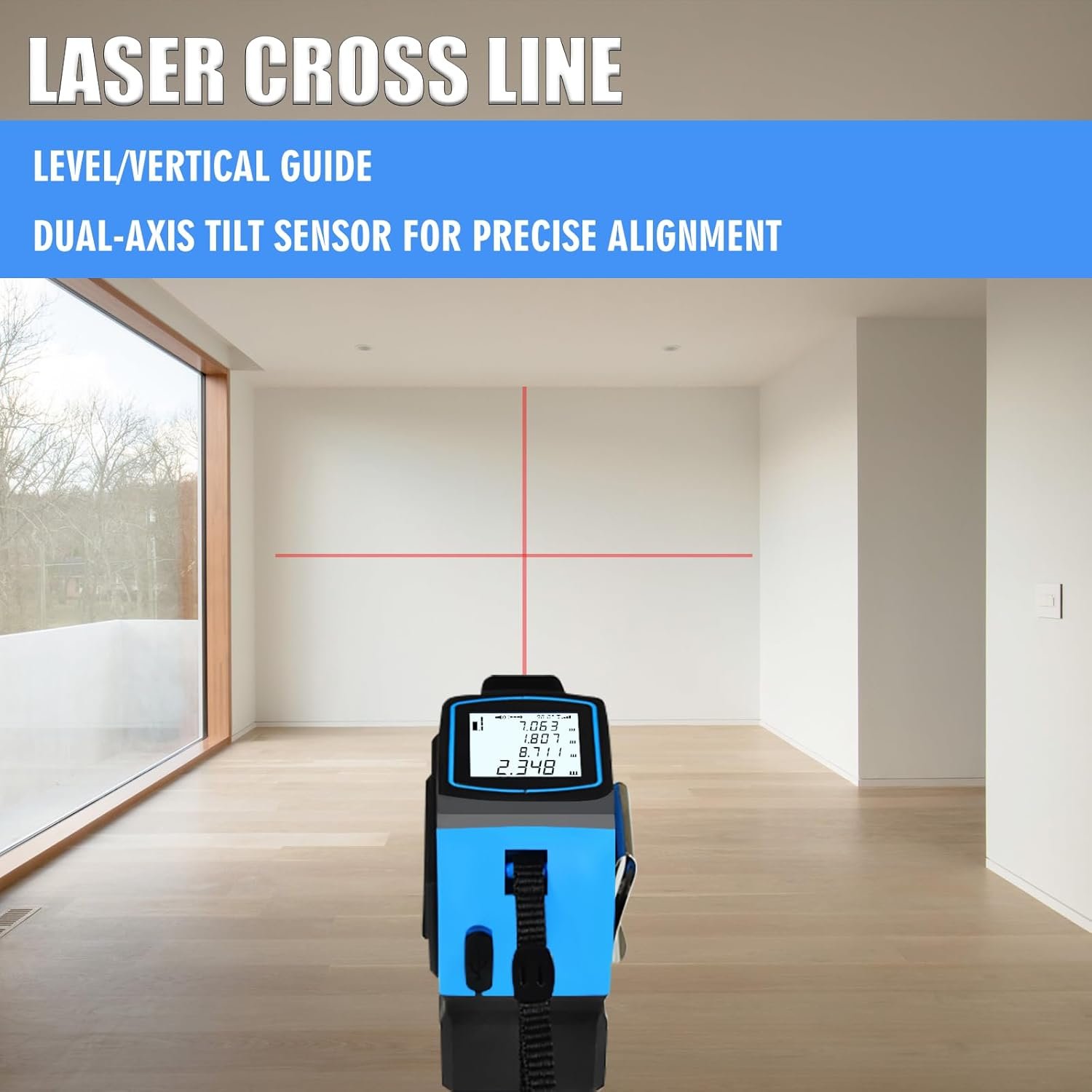 4 in 1 Laser Tape Measure, 197FT Digital Laser Distance Meter 16FT Tape, Crosshairs/Biaxial Electronic Angle, with Area & Volume & Pythagorean Measurement, M/in/FT​ Unit LCD Display (Blue)