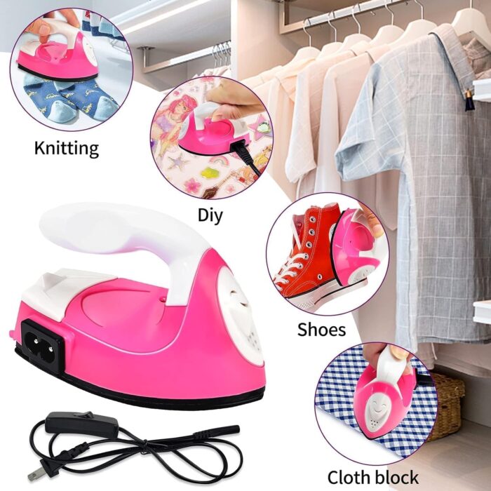 Mini Heat Press Iron Machine - Portable Electric Iron for Clothes, Shoes, Bags, Hats - Heating Transfer Press With Silicone Pad (Rose Red) - Image 7