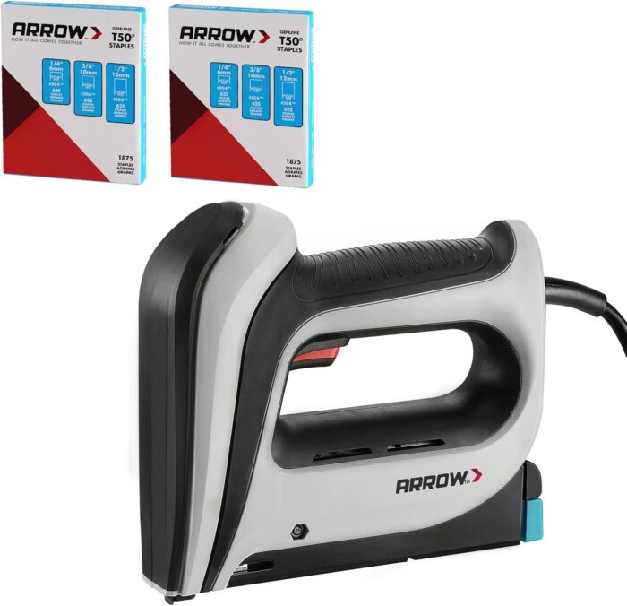 Arrow Electric Staple Gun Kit, Corded Stapler with 3750 Pieces T50 1/4″, 3/8″, 1/2″ Staples, for Upholstery Professional and DIY Projects, T50ACD