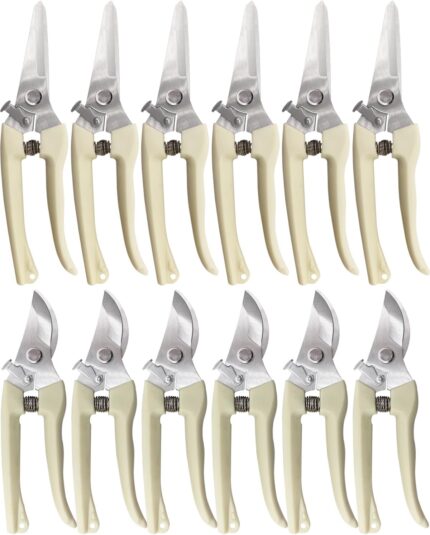 Pruning Shears for Gardening – 12 Packs Stainless Steel Garden Shears for Cutting Flowers Stems, Plants, Bonsai, Fruits Picking (Yellow)