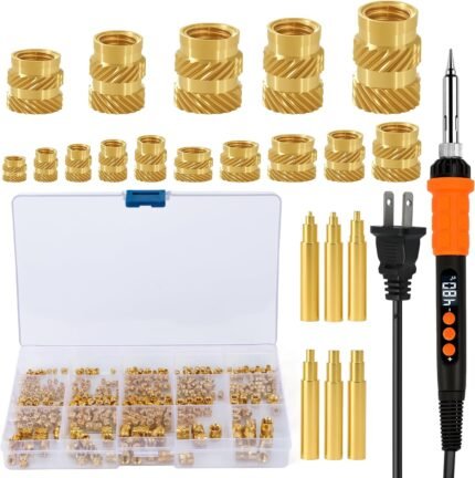 90W Soldering Iron Heat Set Insert Tool, LED Digital Solder Iron Adjustable Temperature(180°C-480°C) with 250Pcs Threaded Inserts Brass Nuts, 6Pcs Heat Set Insert Tips for 3D Printing Projects