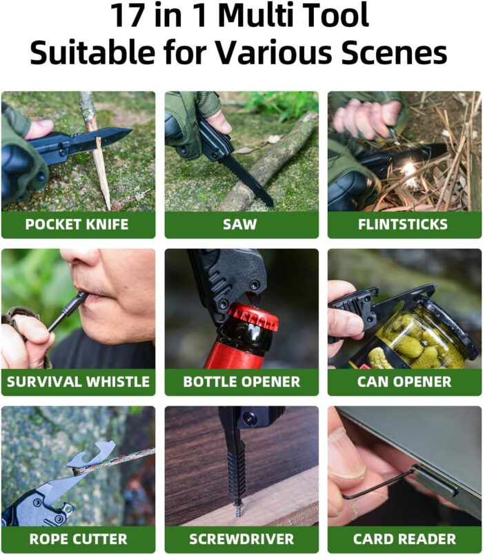 Multitool Knife 17 in 1Fire Starting Sticks, Bottle Opener, Saw Screwdrivers Bottle Opener, Whistle, Window Breaker and More -Perfect for Camping, Outdoor, Survival and Everyday Use,Gifts for Men Dad - Image 5