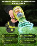 Saker Cordless Leaf Blower Portable Dust Cleaner Handheld Blowers 2 x 4.0Ah Batteries 180000 RPM Air Duster with Adjustable Speed for Drying Patio Cleaning Green - Image 2