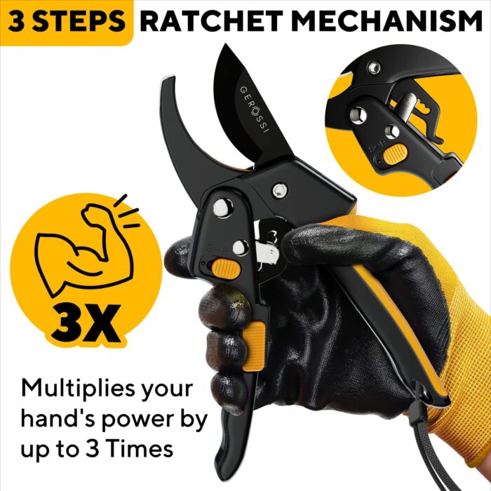 Ratchet Pruning Shears for Gardening Heavy Duty - Increases Cutting Power 3x - Perfect Ratchet Pruners for Weak Hands & Arthritis- 8” Anvil Garden Clippers - w/Extra Sharp Blade for Effortless Cutting - Image 3