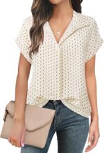 Timeson Women's Short Sleeve Chiffon Blouses for Office Work Business Attire Collared Shirts - Image 28