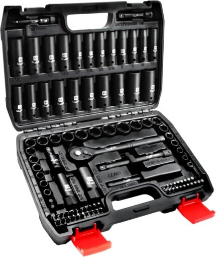 Impact Socket Set 3/8 Drive,95Pcs Deep&Shallow Socket Wrench Set,6 Point Metric&Standard Full |5/16″-3/4″,8-22mm| with Spark Plug Sockets,72T Ratchet Handle, Screwdrivers for Automotive&Home