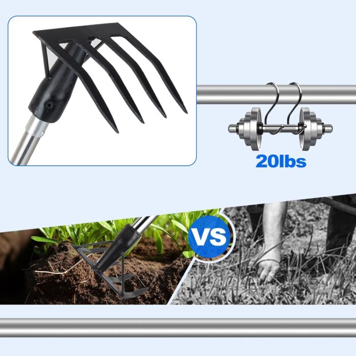 Small Garden Rake Tool, Hand Tiller Cultivator, Weed Remover Rakes Narrow for Flower Beds, Leaves Leaf Grass Cleaning for Precise Gardening, Mulch Spreading, Tilling Soil Weeding - Long Handle - Image 5