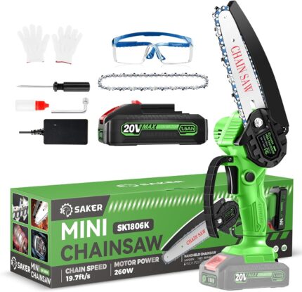 Saker Mini Chainsaw|6 Inch Chainsaw[2025 Upgraded]|Mini Cordless Electric Chain Saw|Small Handheld Portable Chainsaw Battery Powered Chain Saw for Tree Trimmer and Garden,Christmas Gifts for Men Women