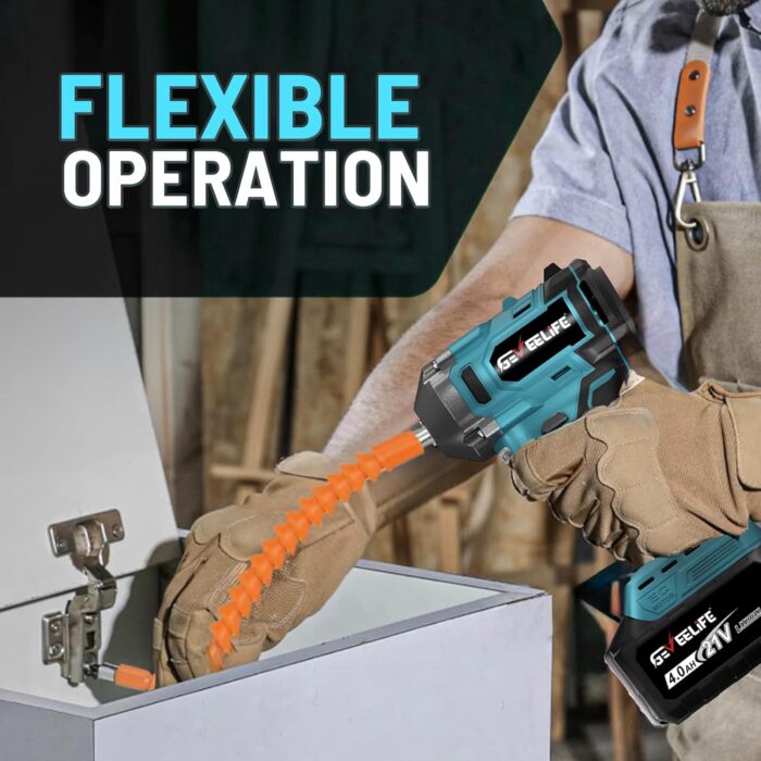 GEVEELIFE 450N.m/332Ft-lbs Brushless Impact Wrench,1/2" Cordless Impact Gun with 4.0Ah Battery & 6 Sockets, Electric Impact Driver for Car/DIY Furniture/Lawn Mower/blue (450N) - Image 8