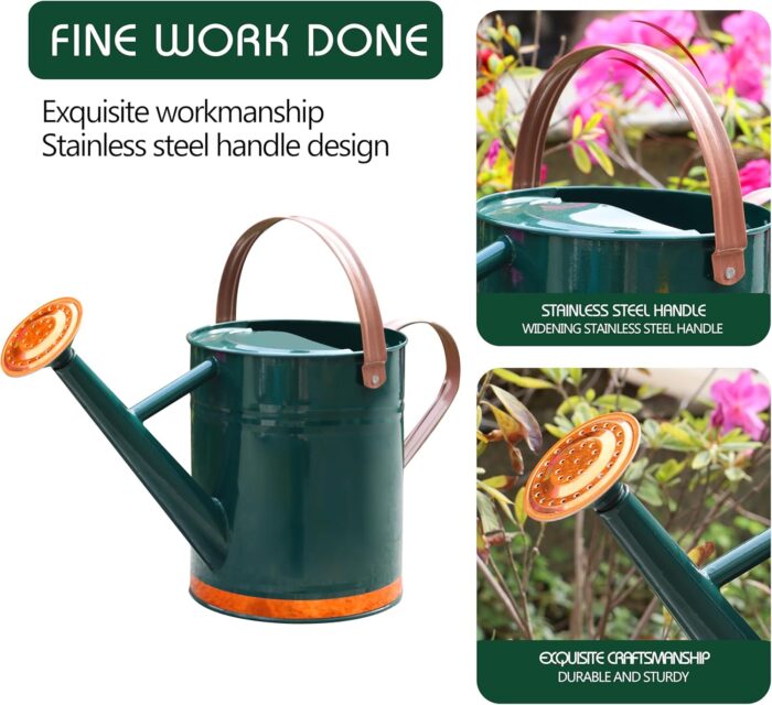 Metal Watering Can for Outdoor and Indoor Plants, Watering Can Decor, 1 Gallon (1 Gallon Green2) - Image 3