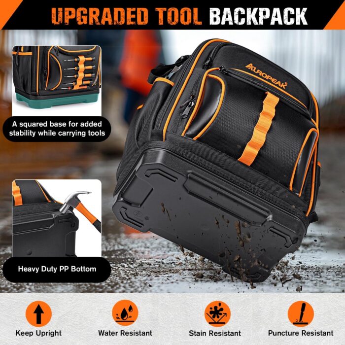 73 Pockets Tool Backpack Heavy Duty for Men Women, Hvac Tool Backpack, Tool Bag Backpack with Laptop Compartment, Waterproof Molded Base, 1680D, Durable Multi-Use Pocket for Electrician Construction - Image 4