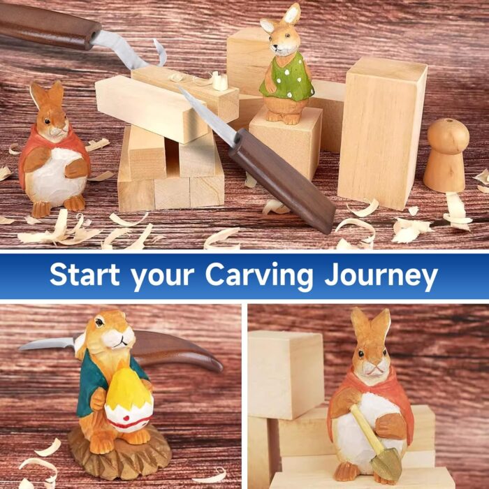 Wood Carving Tools, 26pcs Hand Carving Tool Set Wood Whittling Knife Kit with 3pcs Templates & 8pcs Wood Carving Knives 3 for DIY Sculpture Carpenter Experts & Beginners - Image 7