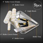 ETERNA Paint Roller Kit, 9 Pieces Paint Supplies for House Painting, with Metal Paint Tray&9 inch+4 inch Paint Rollers&Cover&Frame&Brush, Perfect for Wall Decorating Home DIY Improvement - Image 2