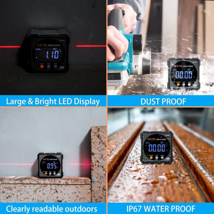 Digital Angle Finder with Electronic Laser - 4-side Strong Magnetic Angle Gauge, Cube Inclinometer with Backlight, Table Saw Miter Protractor, Woodworking Measuring Tool, Level Box for Hanging - Image 6