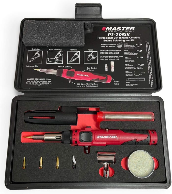 Master Appliance PI-20SiK Professional Cordless Butane Soldering Iron Kit [portable soldering station & heat tool] - Self-Igniting w/Adjustable Temperature - 680F - 820F, refillable with butane fuel - Image 1