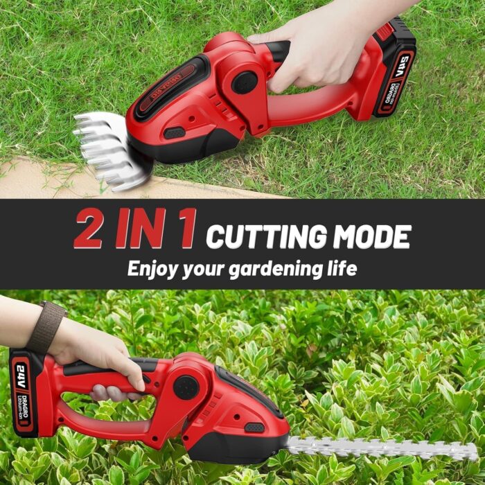 24V Cordless Grass Shears, 2200RPM 2-in-1 Handheld Electric Grass Cutter/Shrubbery Trimmers, Mini Shrub Trimmer Battery Operated Hedge Trimmer with 2Pcs 2.0Ah Batteries and Charger Included - Image 2