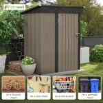 Patiowell 5x3 FT Outdoor Storage Shed, Tool Shed with Sloping Roof and Lockable Door, Metal Shed for Backyard Garden Patio Lawn, Brown - Image 2