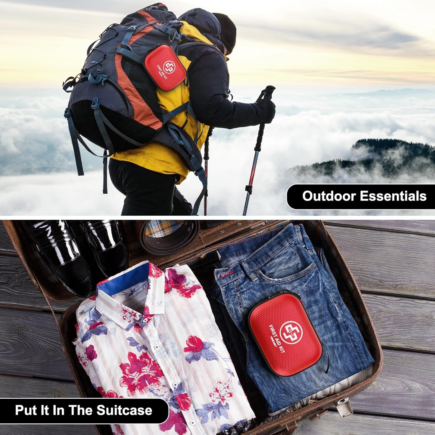 Mini First Aid Kit – 150 Piece Small Waterproof Hard Shell Medical Kit for Home, Car, Travel, Camping, Truck, Hiking, Sports, Office, Vehicle & Outdoor Emergencies- Small First Aid Medical Kit (Red)